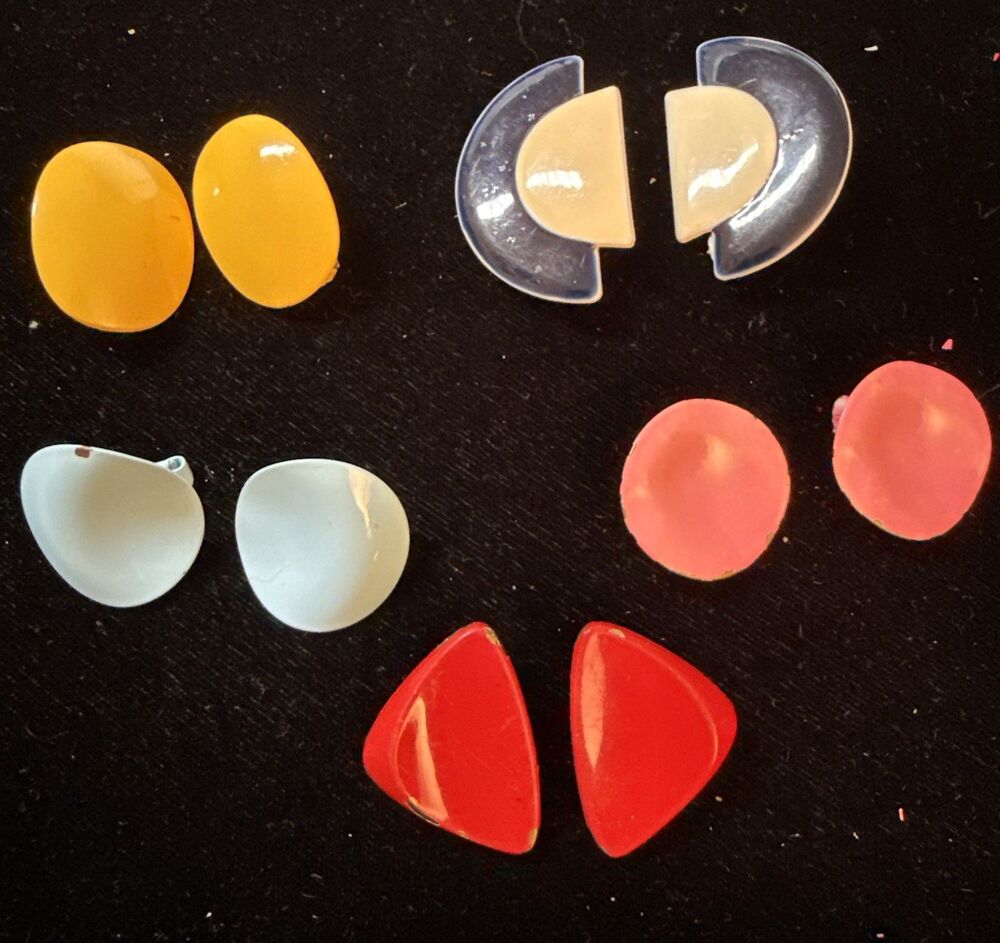 Lot Of 5 Pairs Vintage 1980s  Clip On Enamel/Metal Ear Rings Bright Colors